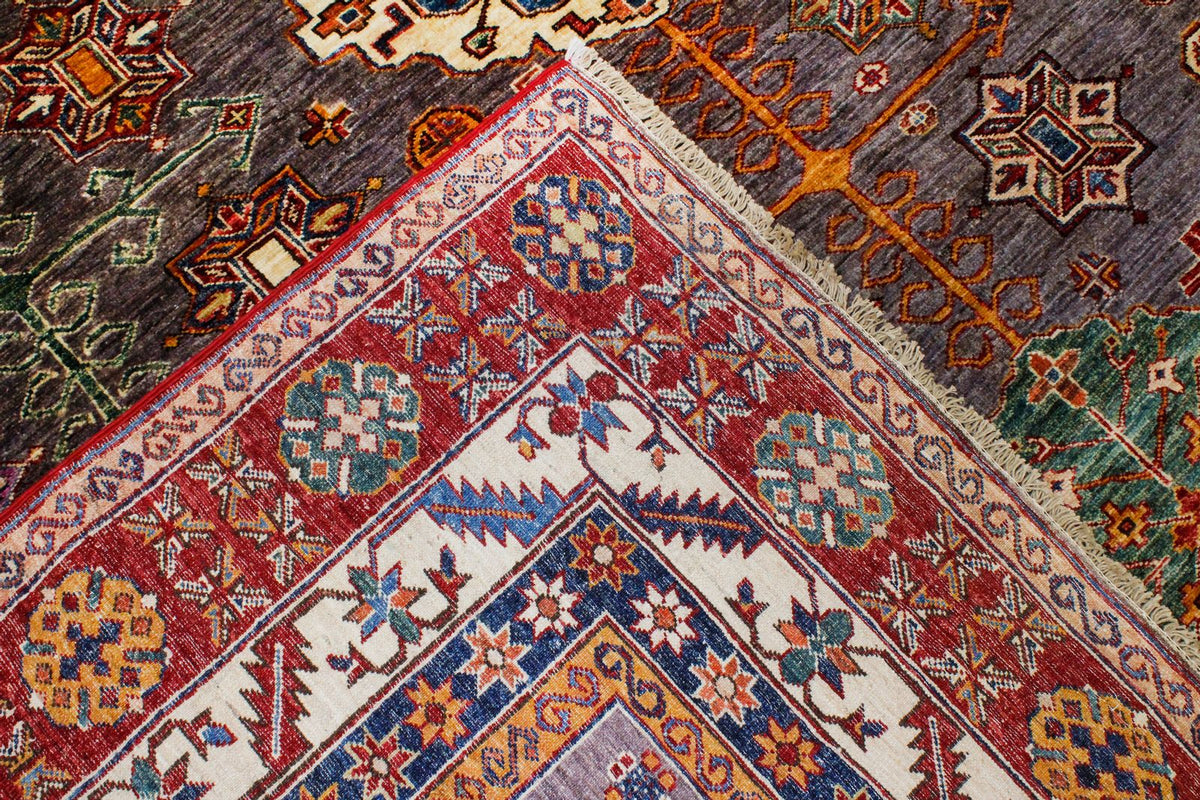 9x12 Brown and Red Kazak Tribal Rug