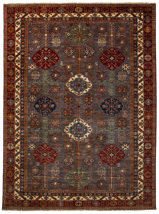 9x12 Brown and Red Kazak Tribal Rug