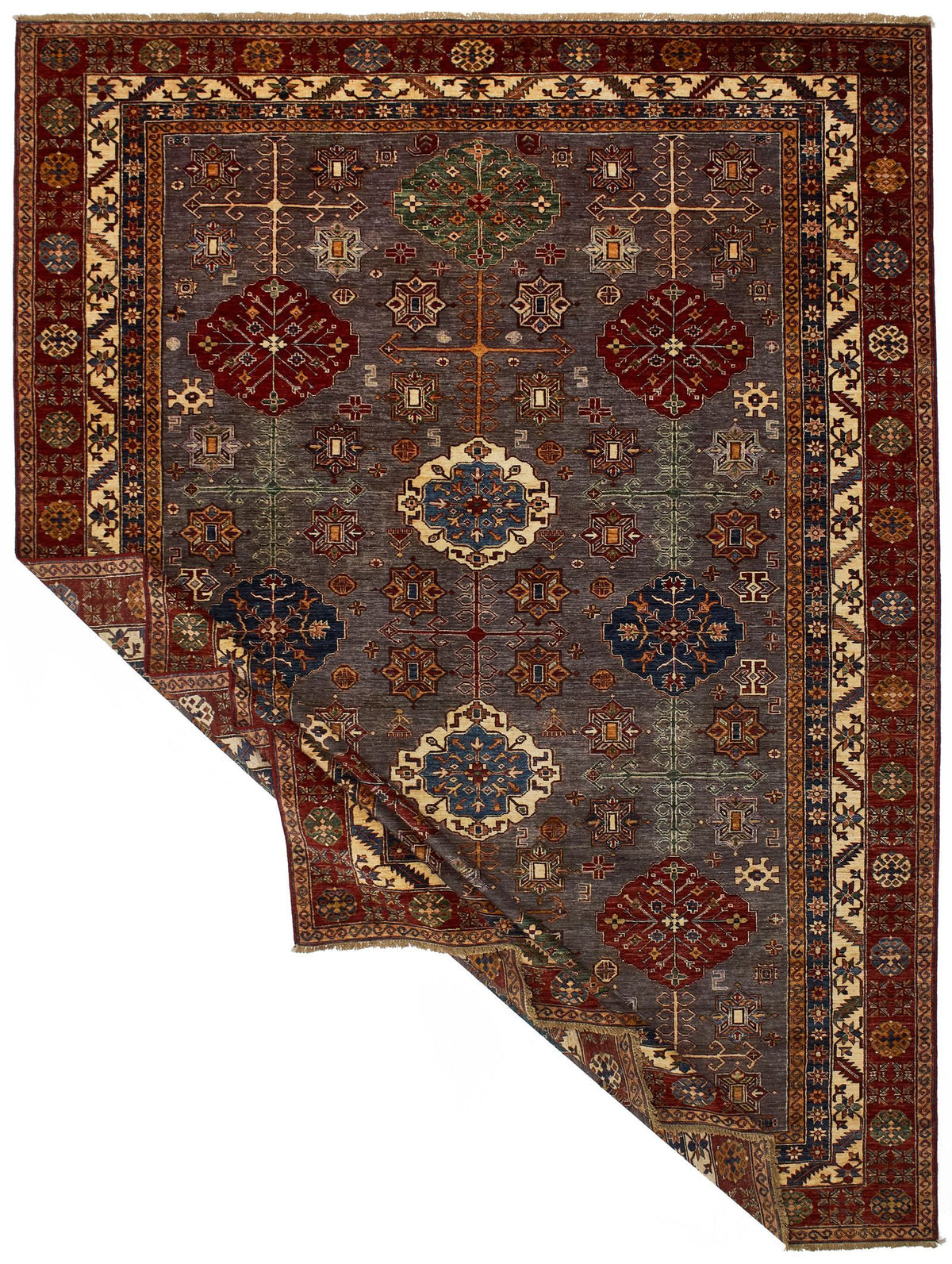 9x12 Brown and Red Kazak Tribal Rug