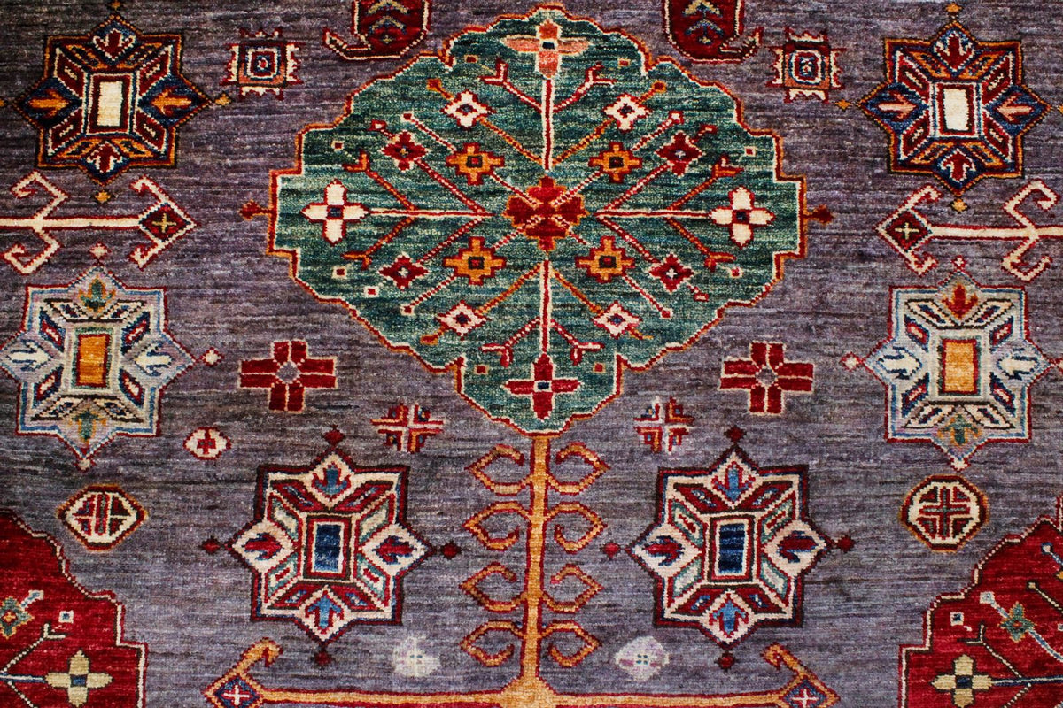 9x12 Brown and Red Kazak Tribal Rug