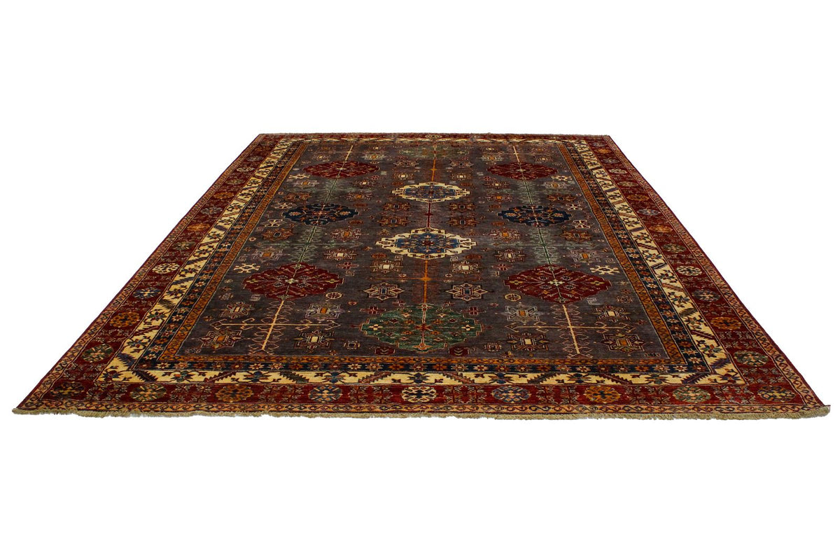 9x12 Brown and Red Kazak Tribal Rug