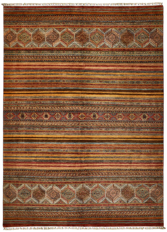 9x12 Multicolor and Red Green Tribal Rug