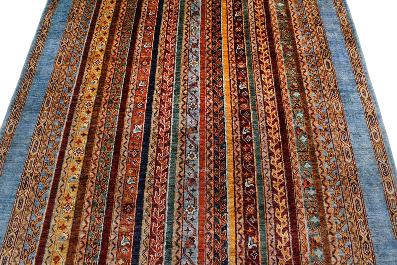 5x7 Multicolor and Blue Turkish Tribal Rug