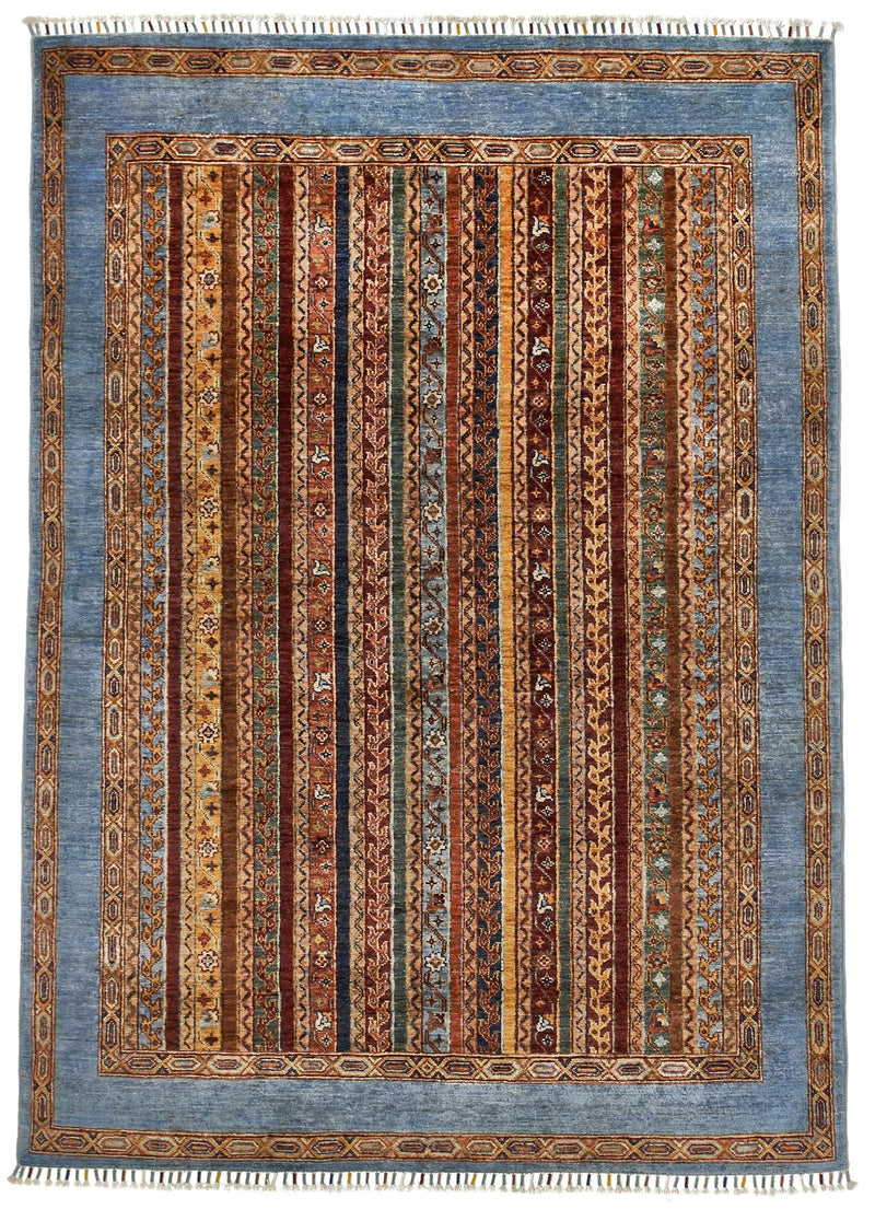 5x7 Multicolor and Blue Turkish Tribal Rug