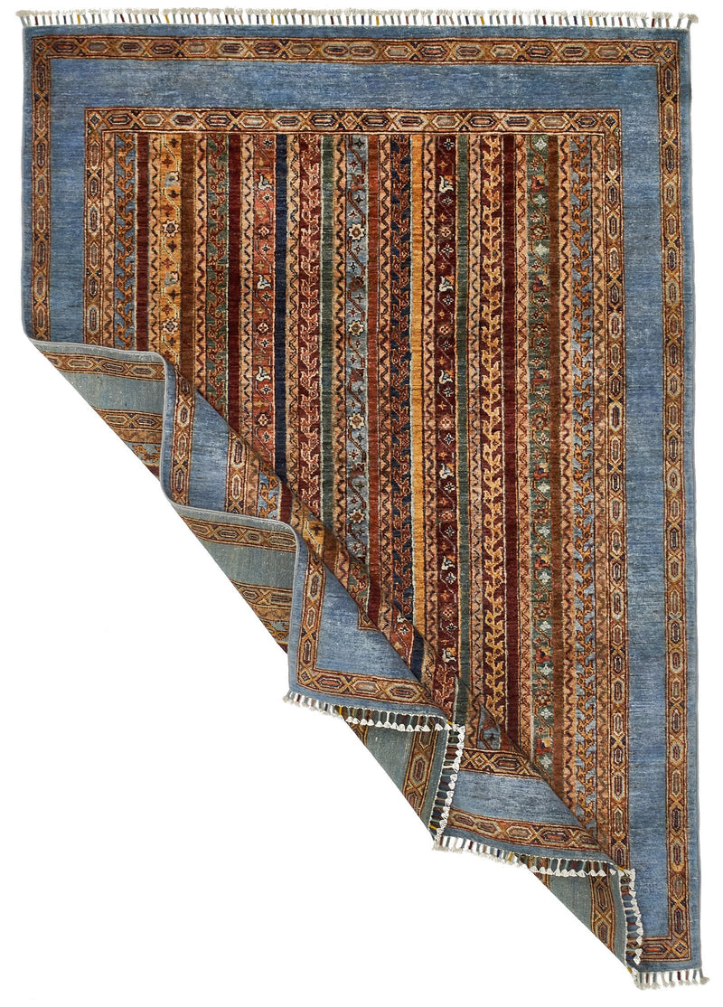 5x7 Multicolor and Blue Turkish Tribal Rug