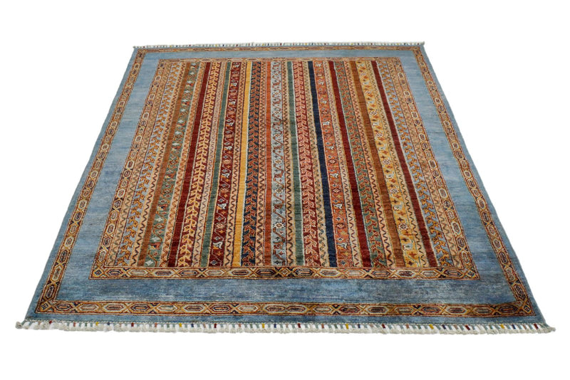 5x7 Multicolor and Blue Turkish Tribal Rug