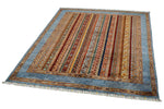 5x7 Multicolor and Blue Turkish Tribal Rug