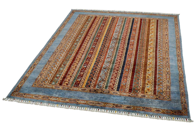 5x7 Multicolor and Blue Turkish Tribal Rug
