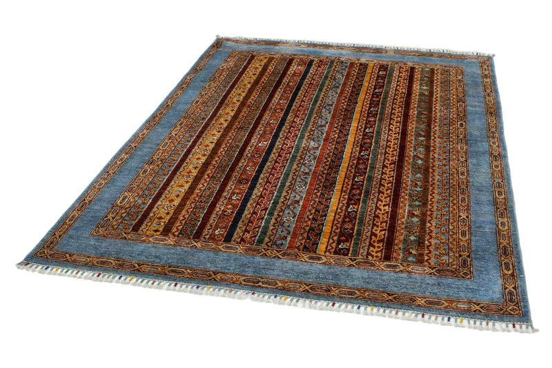 5x7 Multicolor and Blue Turkish Tribal Rug