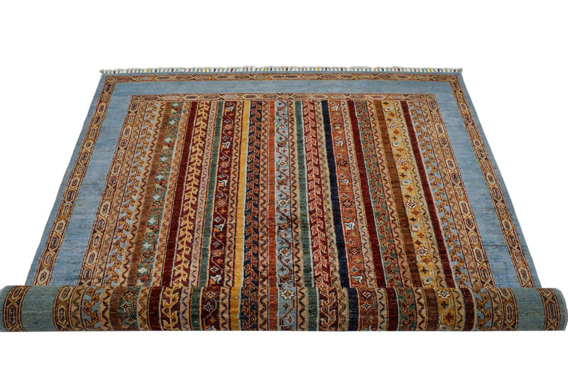 5x7 Multicolor and Blue Turkish Tribal Rug