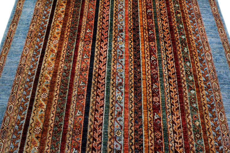5x7 Multicolor and Blue Turkish Tribal Rug