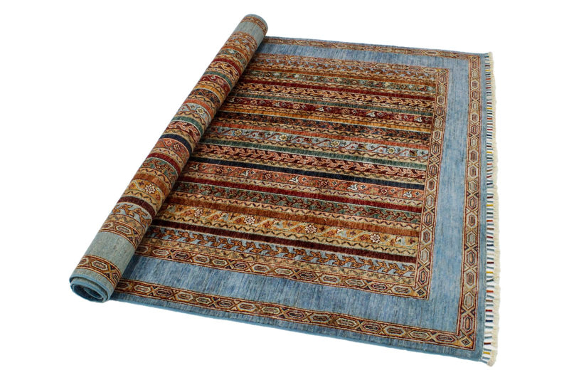 5x7 Multicolor and Blue Turkish Tribal Rug