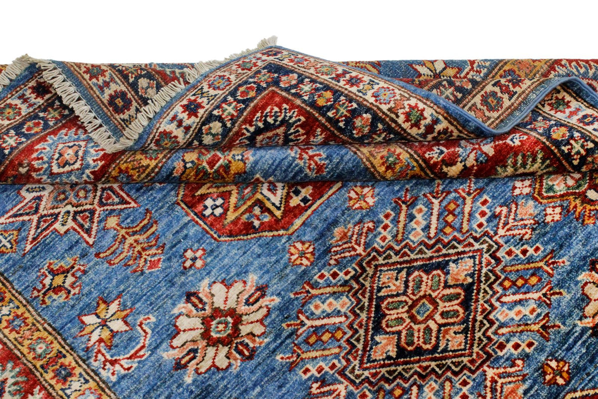 4x6 Blue and Red Kazak Tribal Rug