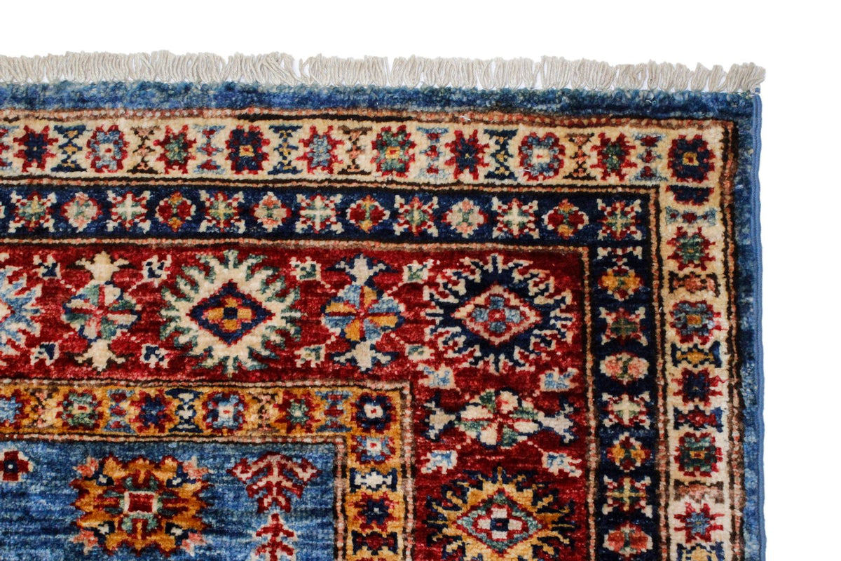 4x6 Blue and Red Kazak Tribal Rug