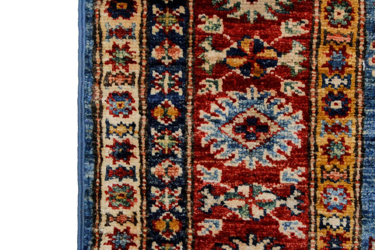 4x6 Blue and Red Kazak Tribal Rug