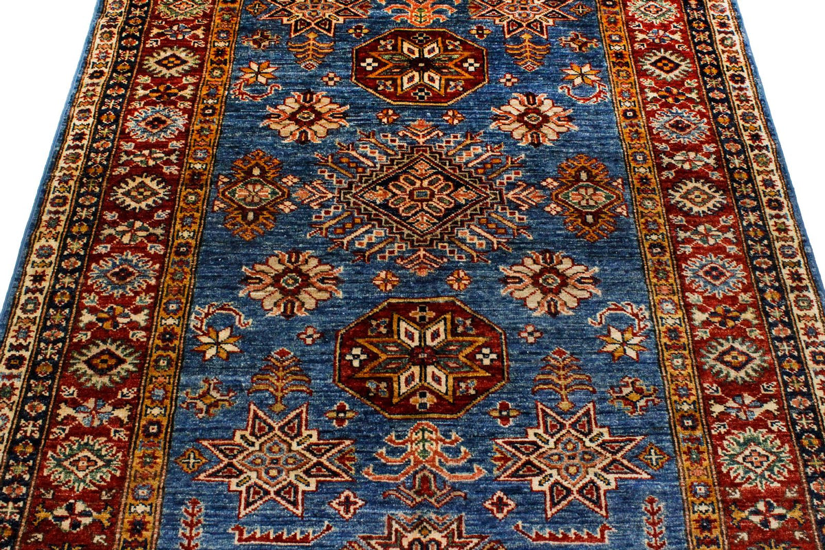 4x6 Blue and Red Kazak Tribal Rug