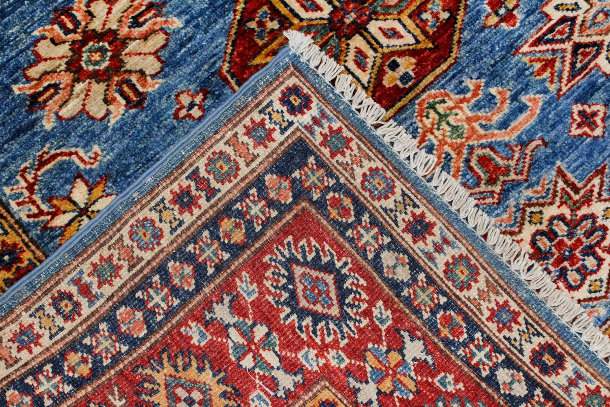 4x6 Blue and Red Kazak Tribal Rug