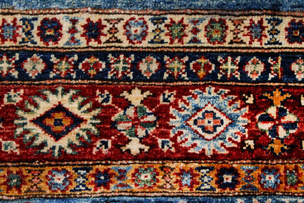 4x6 Blue and Red Kazak Tribal Rug
