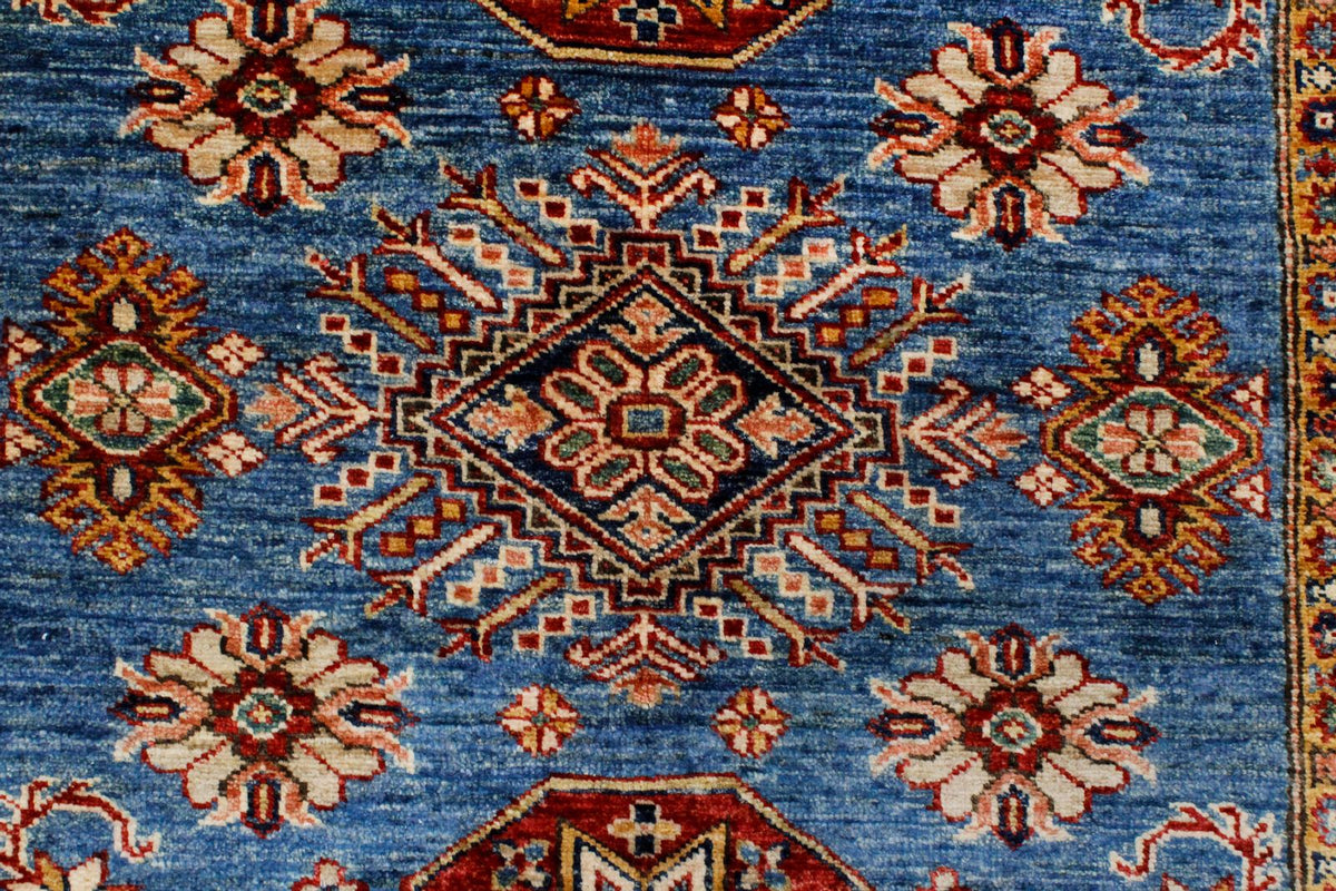 4x6 Blue and Red Kazak Tribal Rug