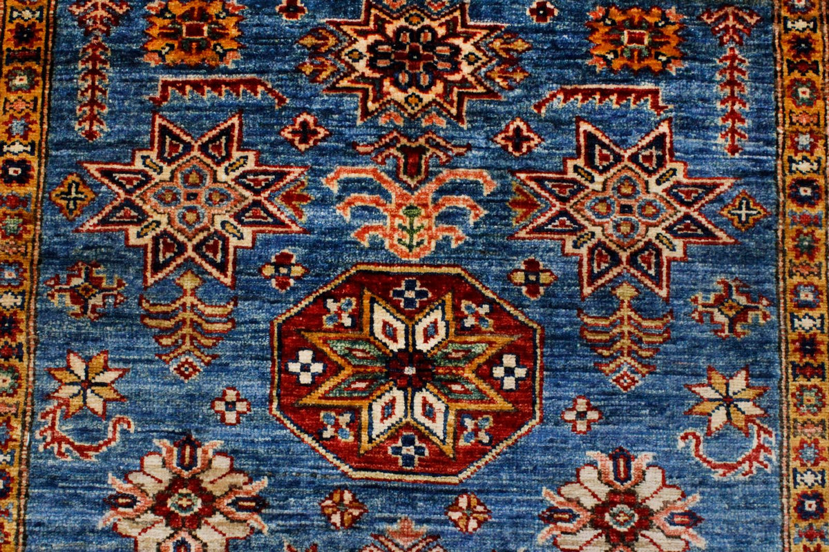 4x6 Blue and Red Kazak Tribal Rug