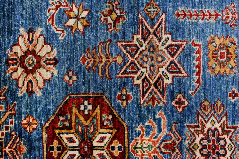 4x6 Blue and Red Kazak Tribal Rug