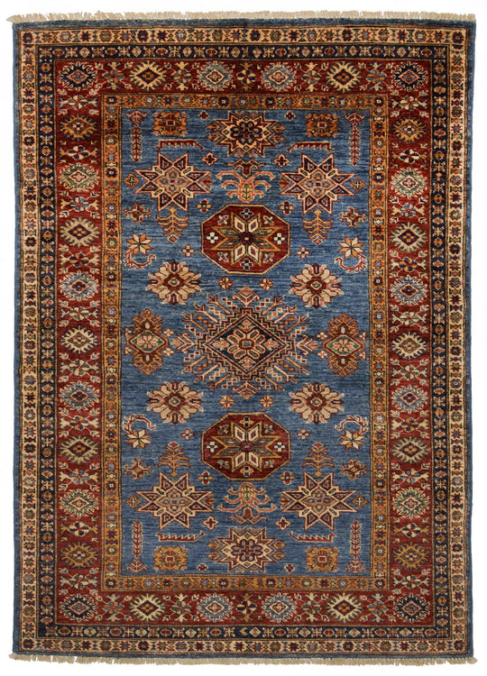 4x6 Blue and Red Kazak Tribal Rug