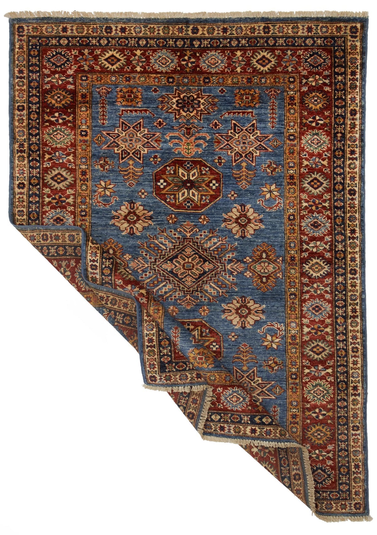 4x6 Blue and Red Kazak Tribal Rug
