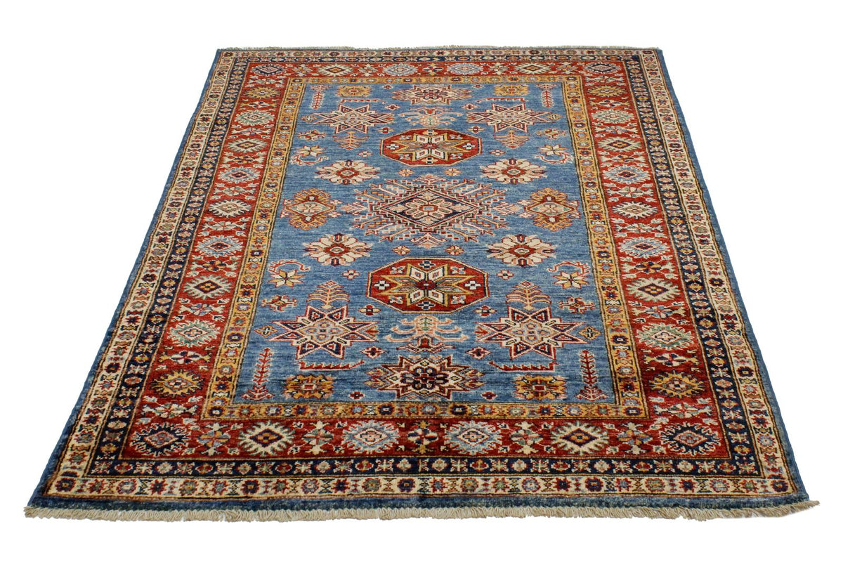 4x6 Blue and Red Kazak Tribal Rug