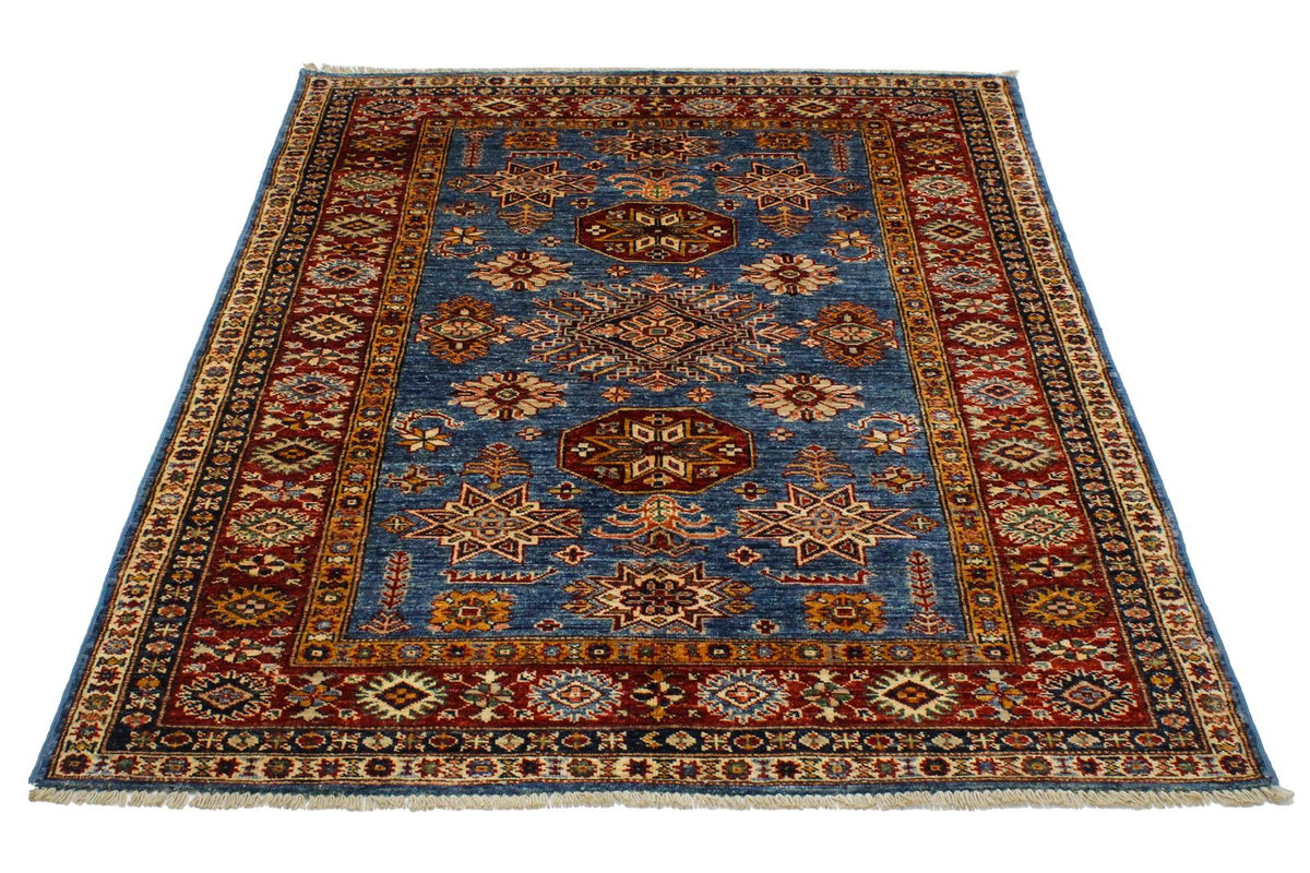 4x6 Blue and Red Kazak Tribal Rug