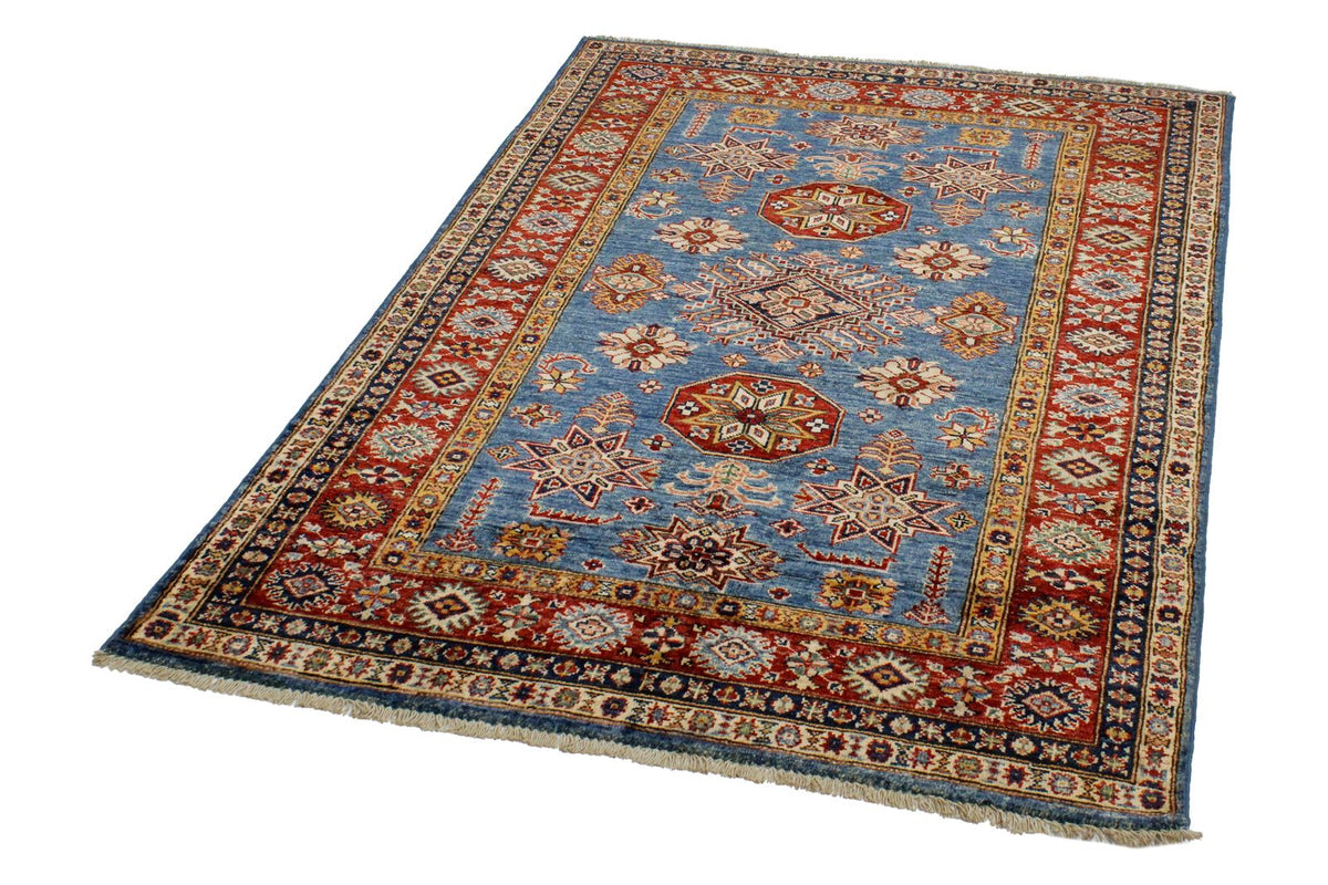 4x6 Blue and Red Kazak Tribal Rug