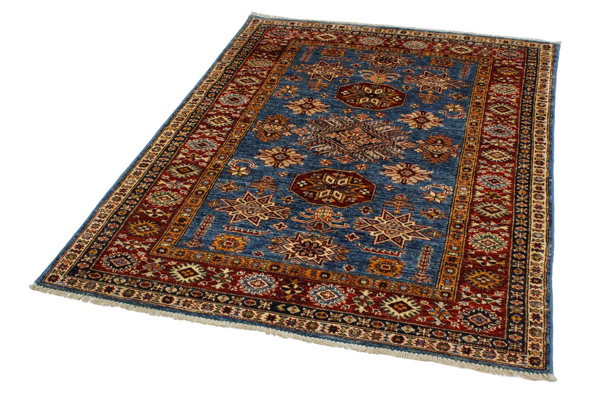 4x6 Blue and Red Kazak Tribal Rug