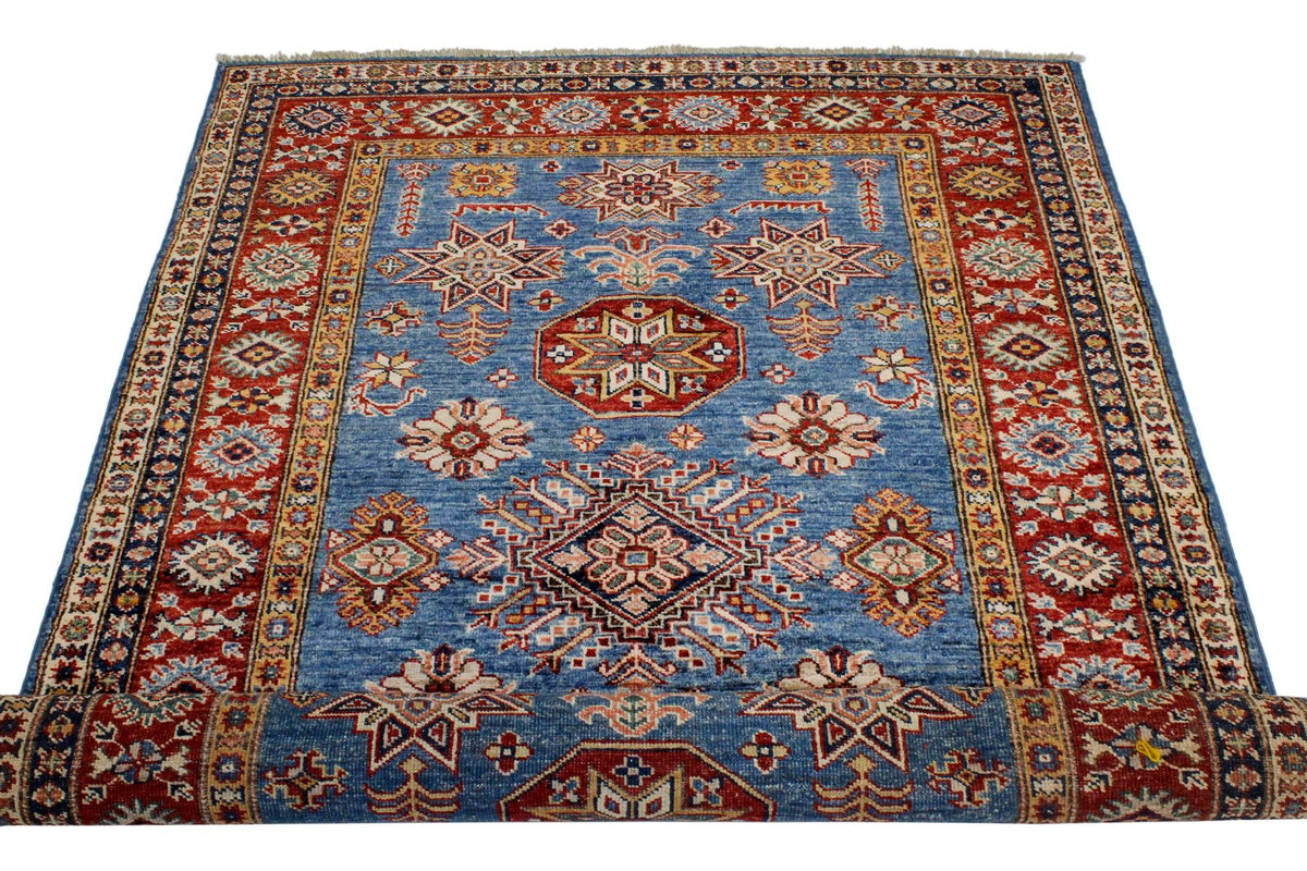 4x6 Blue and Red Kazak Tribal Rug