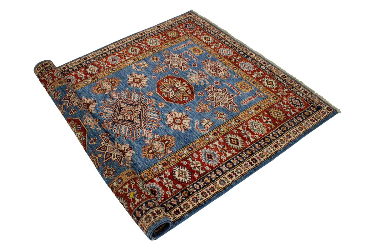 4x6 Blue and Red Kazak Tribal Rug