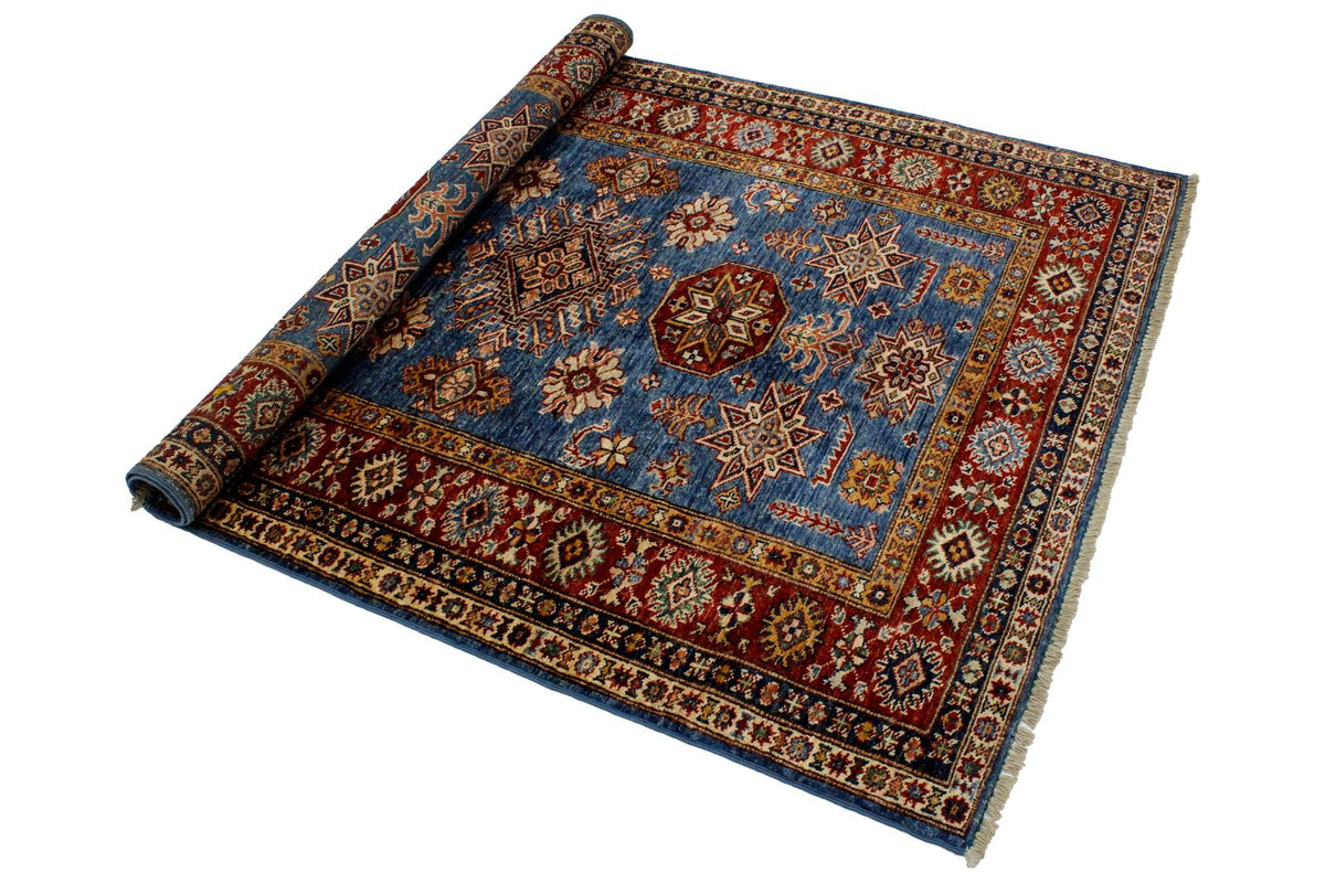 4x6 Blue and Red Kazak Tribal Rug