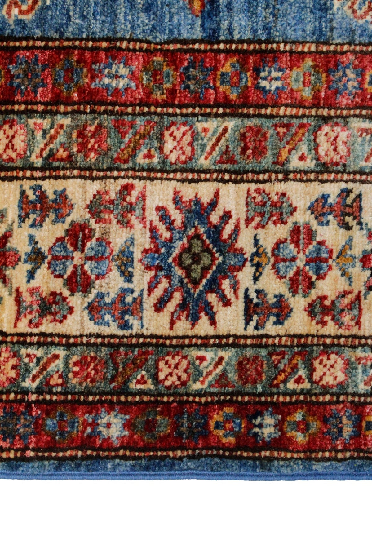 5x6 Blue and Ivory Kazak Tribal Rug
