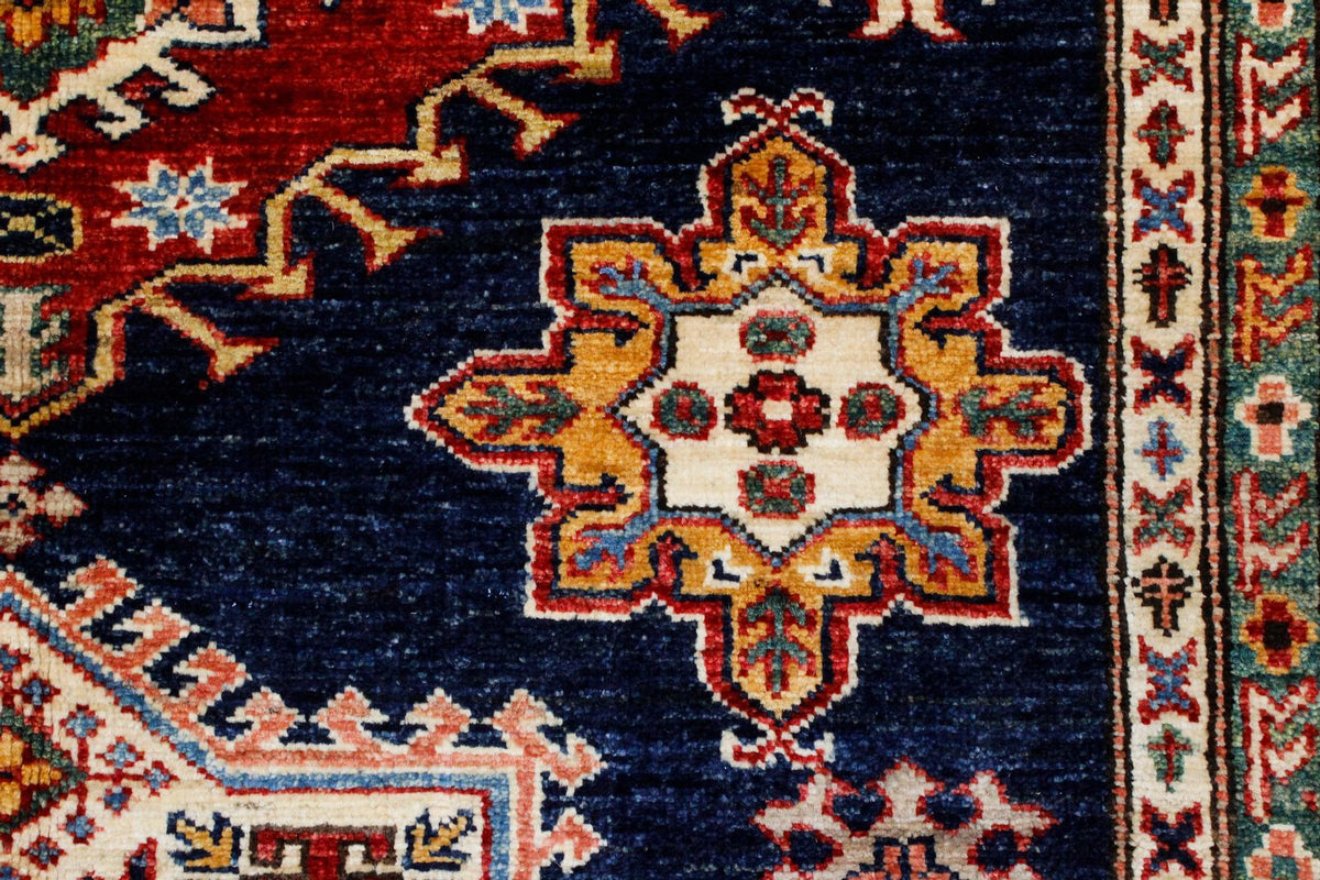 5x7 Navy and Red Kazak Tribal Rug