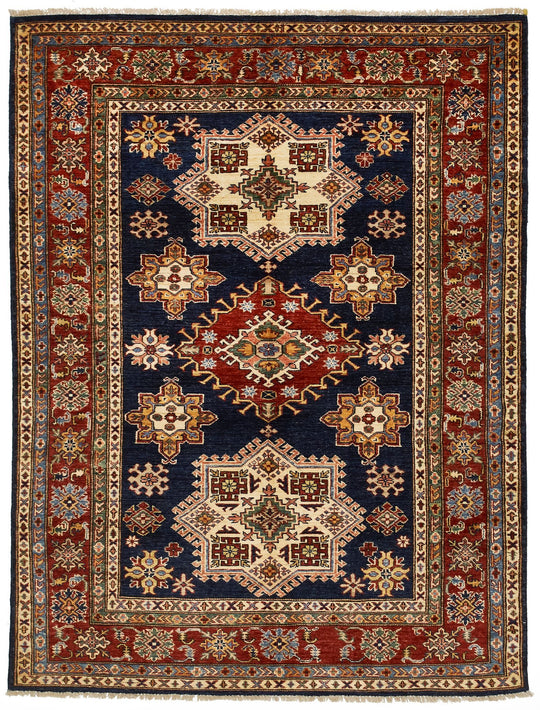 5x7 Navy and Red Kazak Tribal Rug