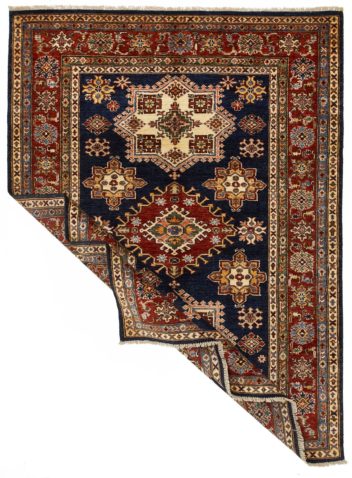 5x7 Navy and Red Kazak Tribal Rug