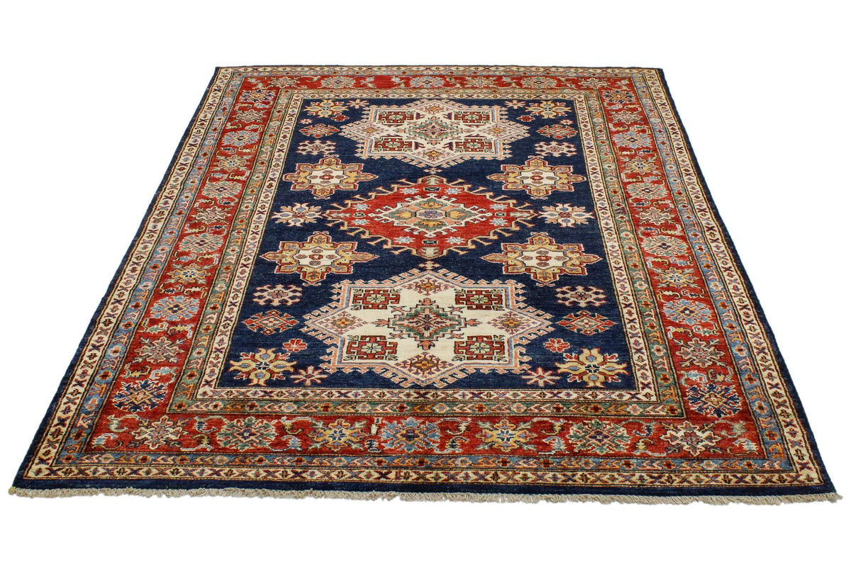 5x7 Navy and Red Kazak Tribal Rug
