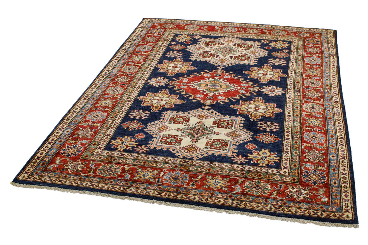 5x7 Navy and Red Kazak Tribal Rug