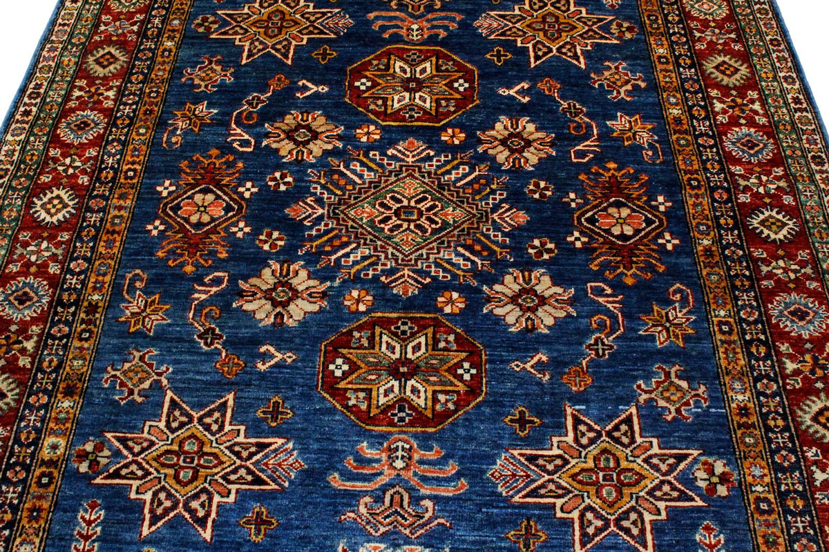 5x7 Blue and Red Kazak Tribal Rug