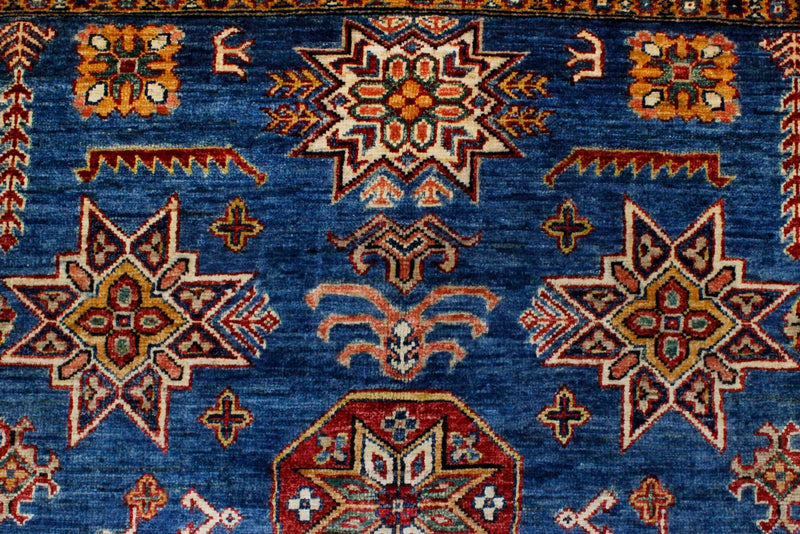 5x7 Blue and Red Kazak Tribal Rug