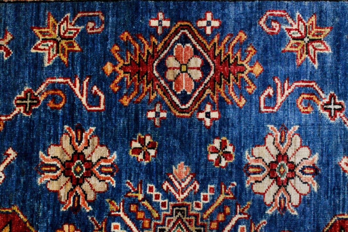 5x7 Blue and Red Kazak Tribal Rug