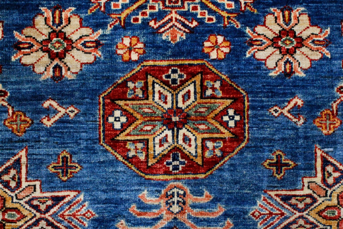 5x7 Blue and Red Kazak Tribal Rug