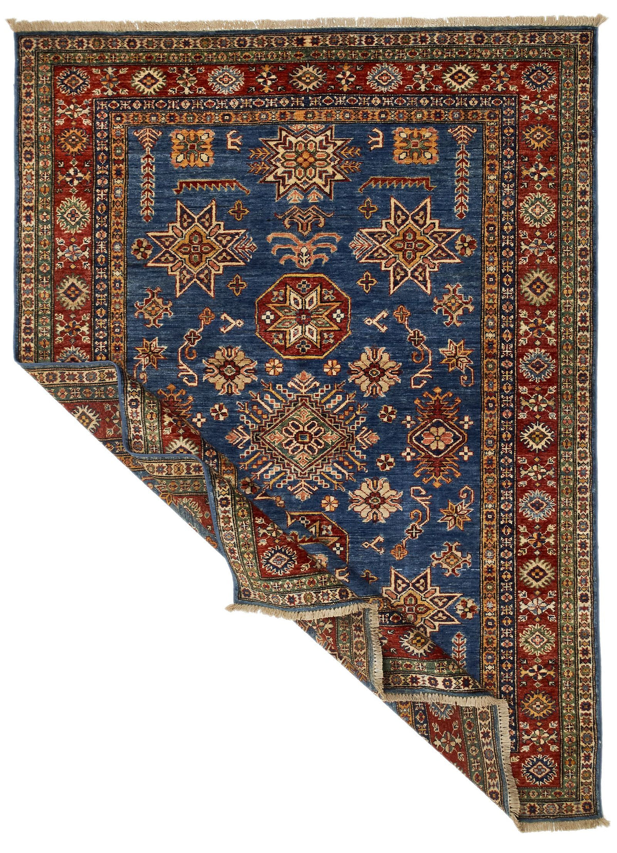 5x7 Blue and Red Kazak Tribal Rug