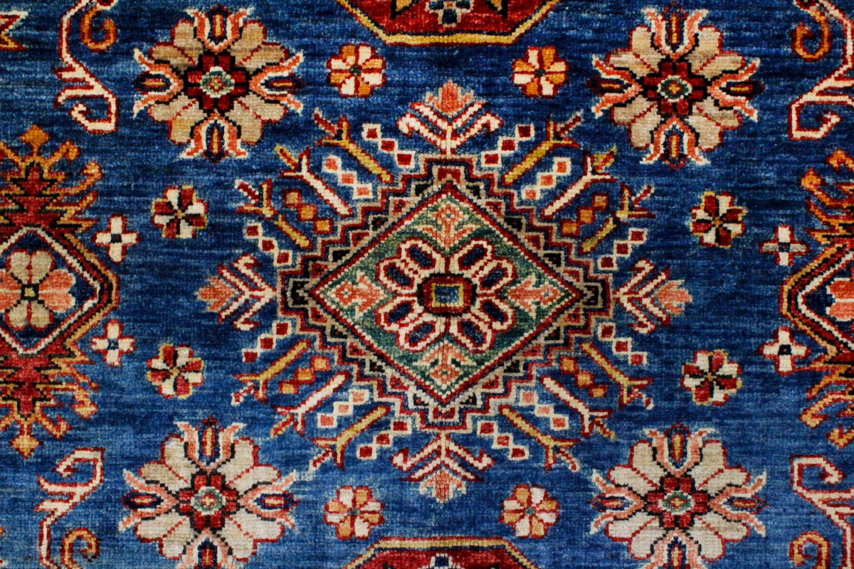 5x7 Blue and Red Kazak Tribal Rug