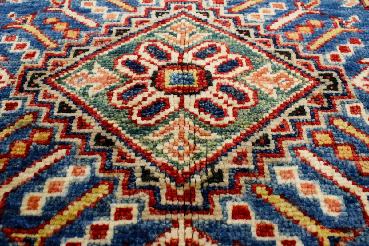 5x7 Blue and Red Kazak Tribal Rug