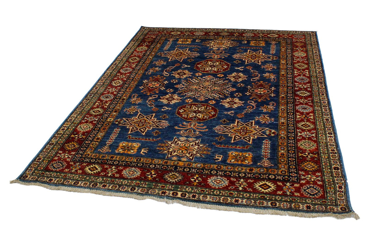 5x7 Blue and Red Kazak Tribal Rug