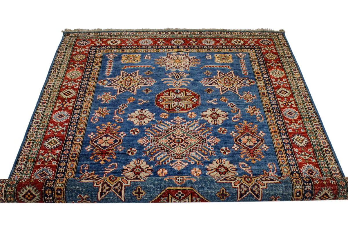 5x7 Blue and Red Kazak Tribal Rug