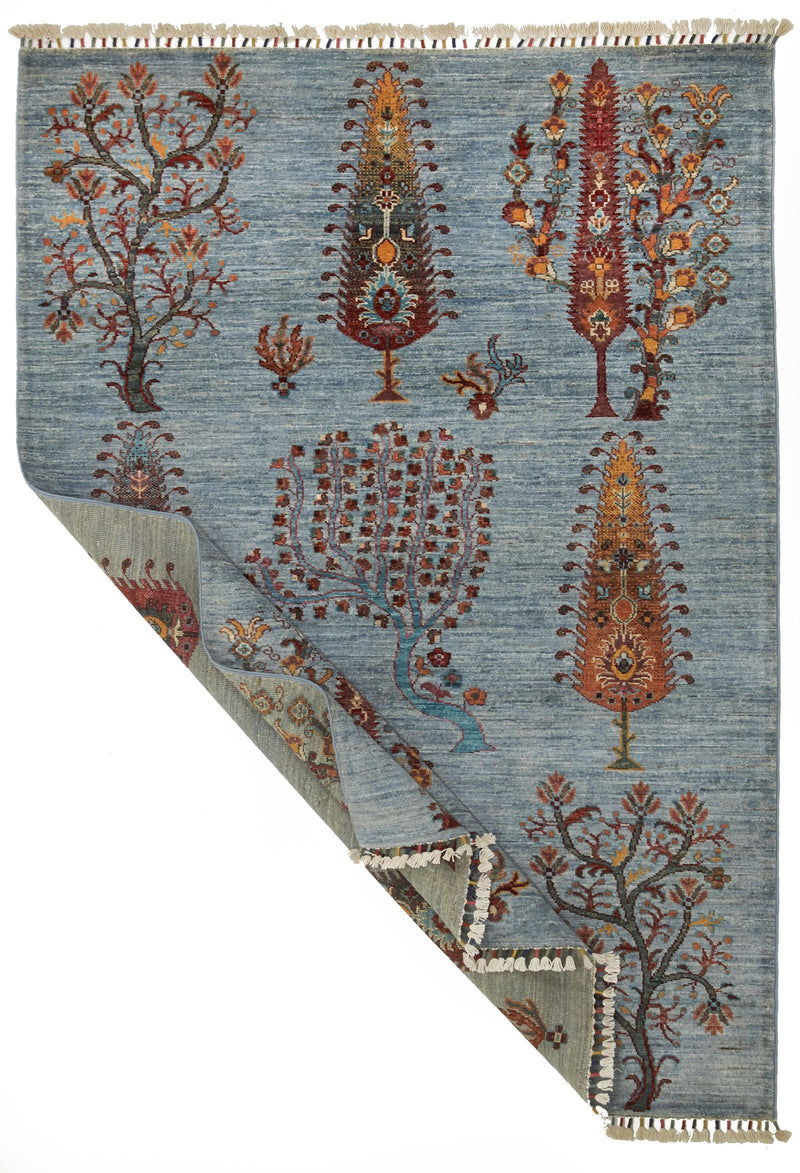 4x6 Blue and Multicolor Turkish Tribal Rug
